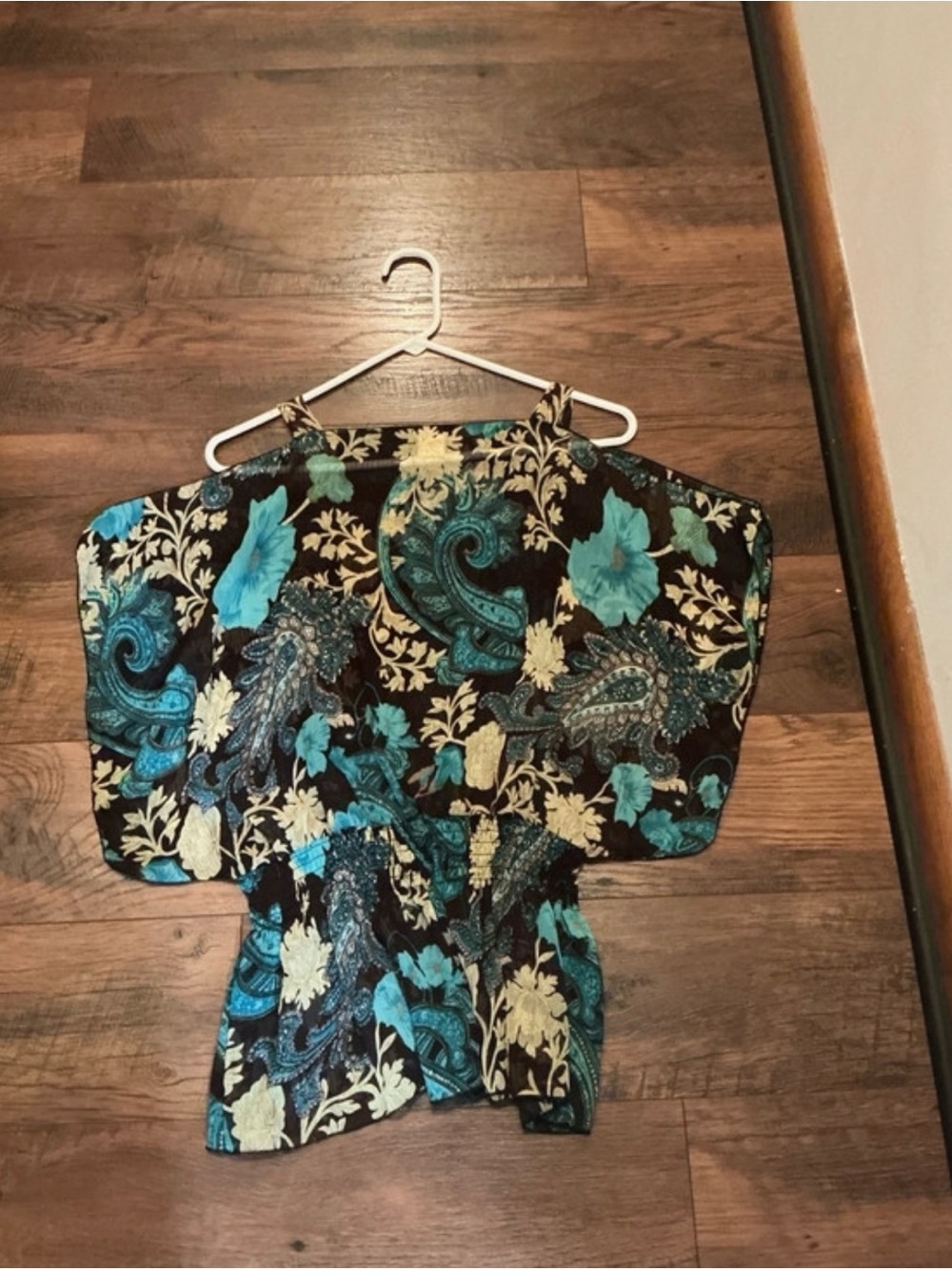 Floral Paisley Kimono Top in Teal and Black